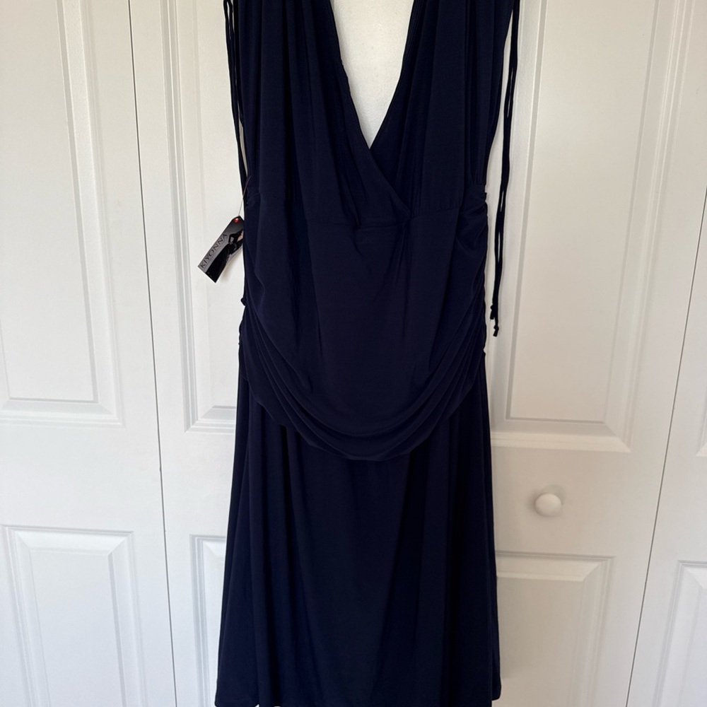 NWT Kiyonna Plus Size Navy Blue Short Dress Sz 4X Ruched Shoulders V-Neckline - Picture 9 of 13